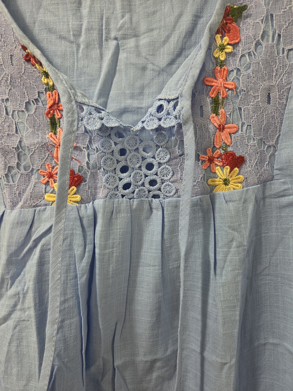 Light Blue Embroidered Crochet-Trim Tunic Top - Picture 2 of 7